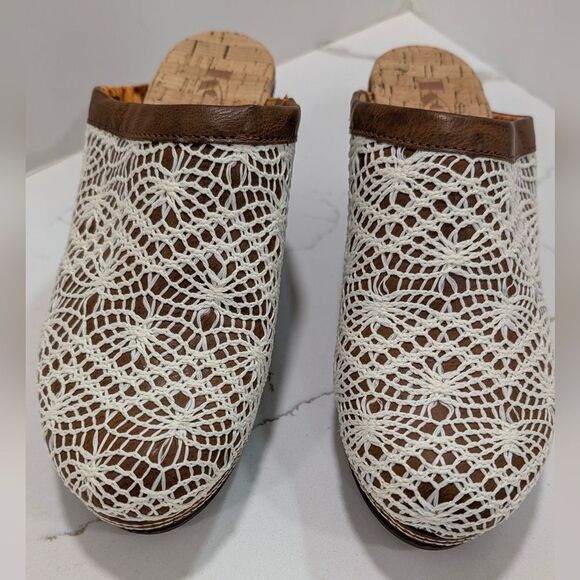 KORKS Women's Nora Clog Tan Crochet Overlay Slip On Wooden Platform Shoes 8 Boho - Picture 14 of 15